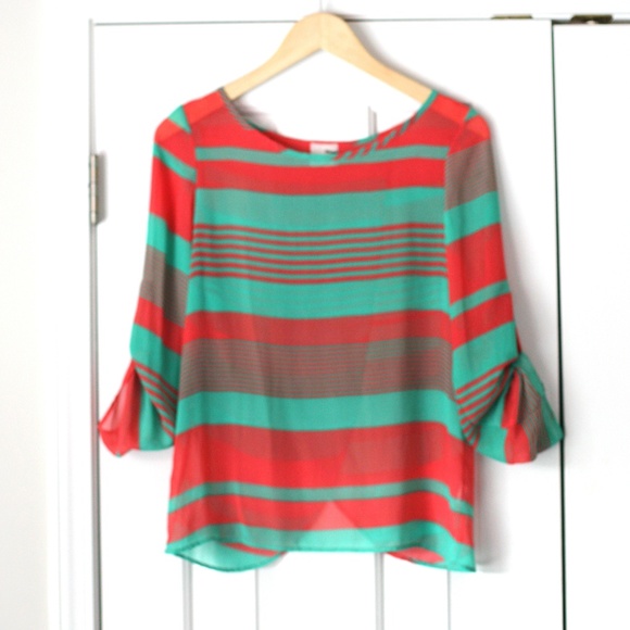 Rachel Kate Tops - Rachel Kate mint and coral sheer open back top